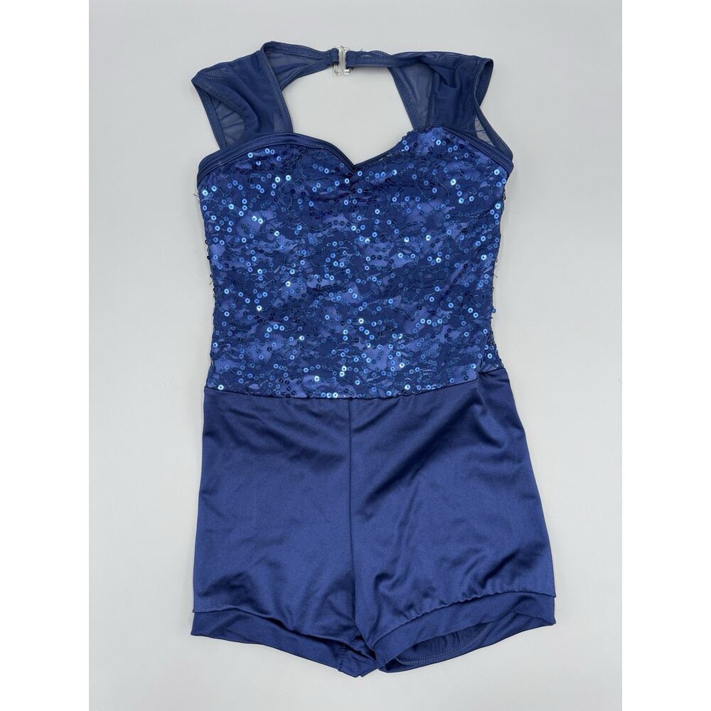 Weissmans Stretchy Sequins Blue Costume Leotard Shorts Size LC